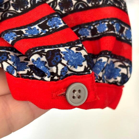 Loft Womens Small LS Red Blue Floral Print Tunic Blouse Lightweight Boho Office - Picture 6 of 10